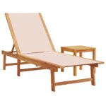 Chaises longues lot de 2 table crème bois d'acacia et textilène – Image 2