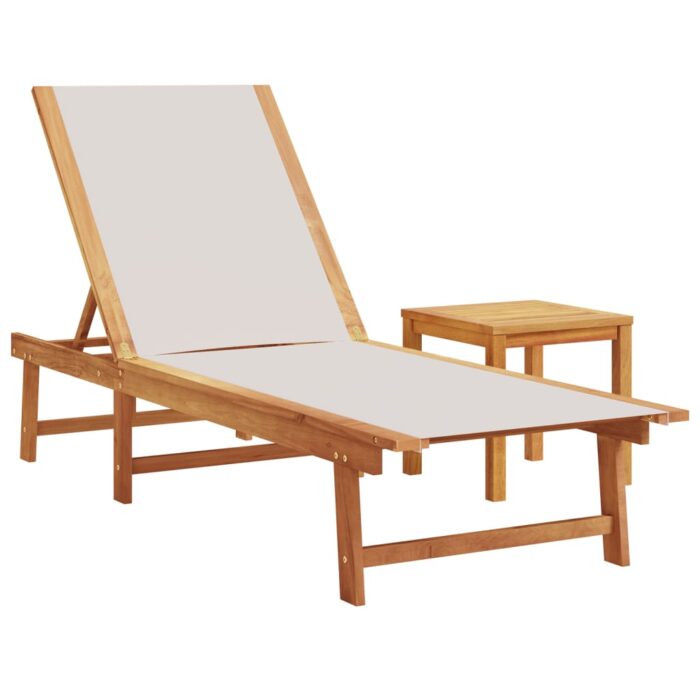 Chaises longues lot de 2 table gris bois d'acacia et textilène – Image 2