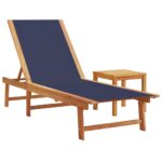 Chaises longues lot de 2 table bleu bois d'acacia et textilène – Image 2