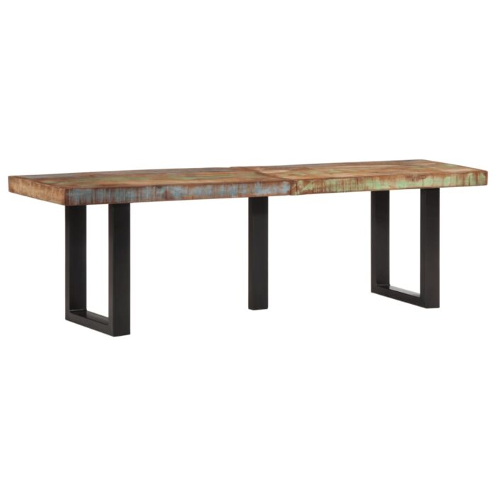 Banc 160 cm bois de récupération massif et acier – Image 1