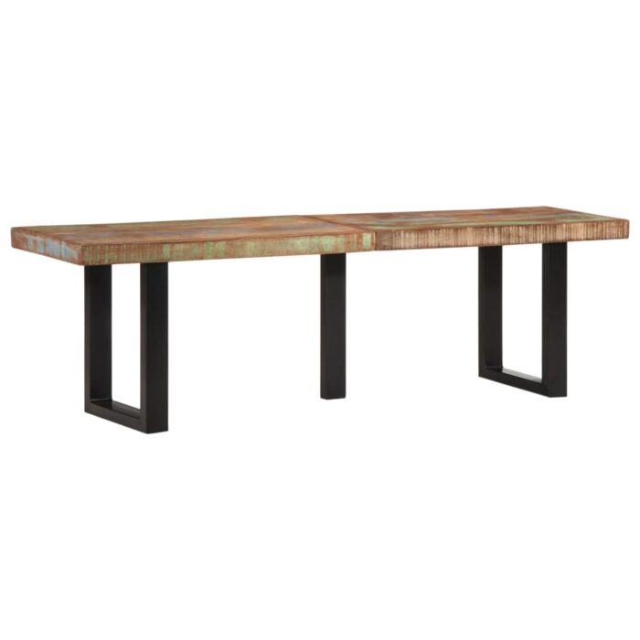 Banc 160 cm bois de récupération massif et acier – Image 10