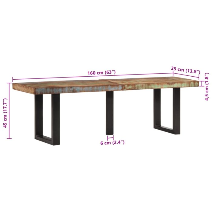Banc 160 cm bois de récupération massif et acier – Image 8
