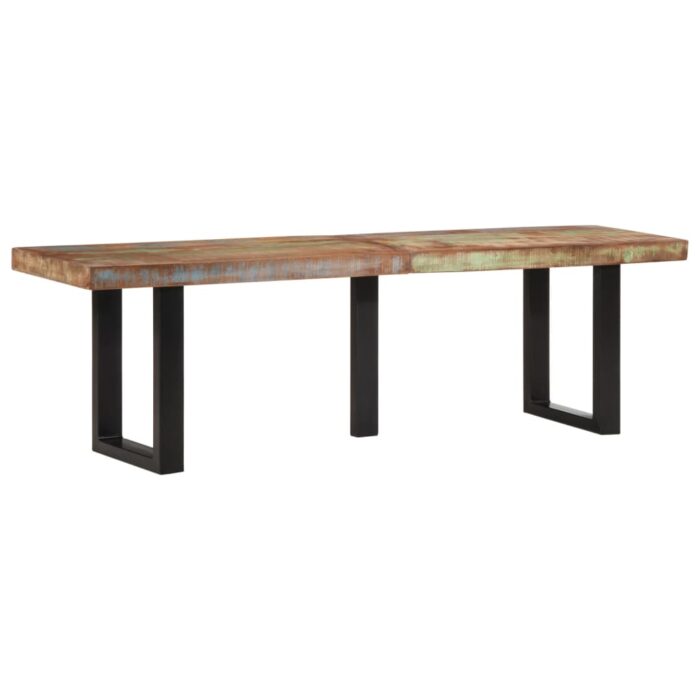 Banc 160 cm bois de récupération massif et acier – Image 9