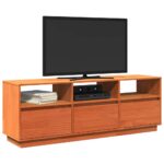 Meuble TV cire marron 140x37x50 cm bois pin massif – Image 2