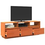Meuble TV cire marron 140x37x50 cm bois pin massif – Image 3