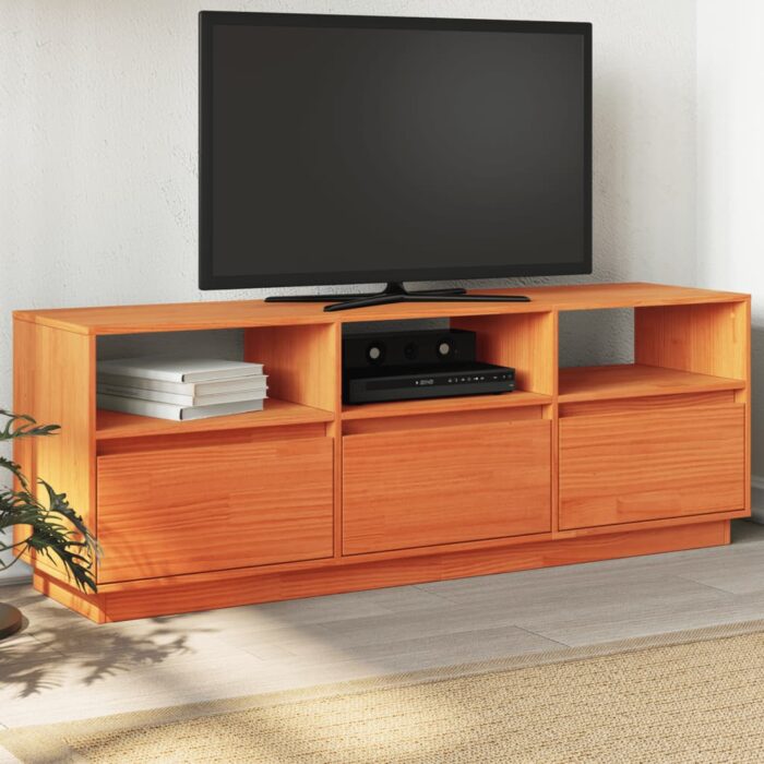 VXL8721102631269_m_en_hd_1.jpg Meuble TV cire marron 140x37x50 cm bois pin massif – Image 1