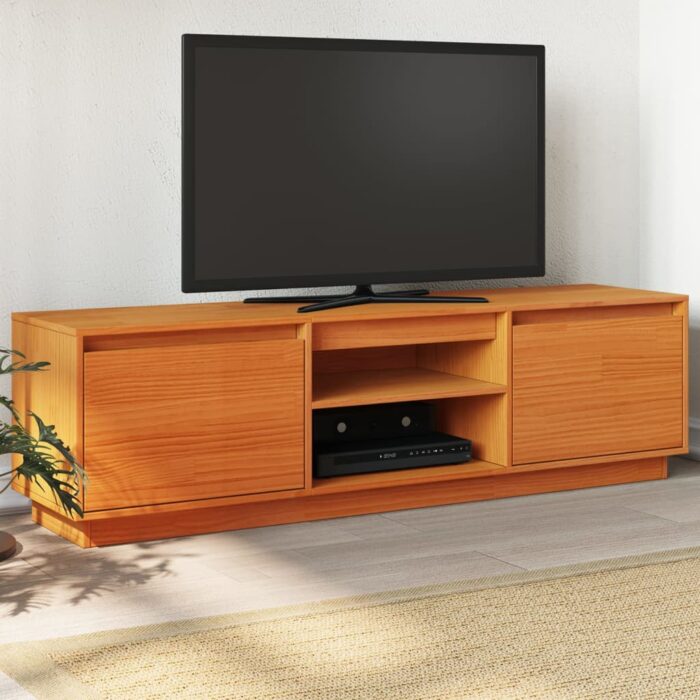 Meuble TV cire marron 140x35x40 cm bois pin massif – Image 1