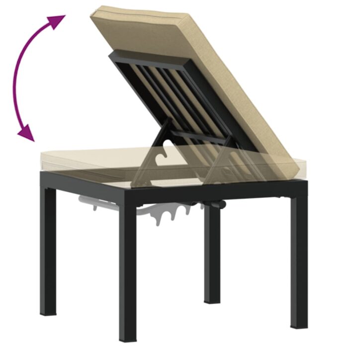 Tabouret de jardin avec coussin noir acier enduit de poudre – Image 4