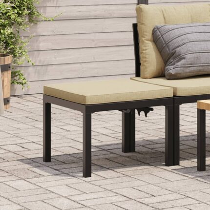 Tabouret de jardin avec coussin noir acier enduit de poudre