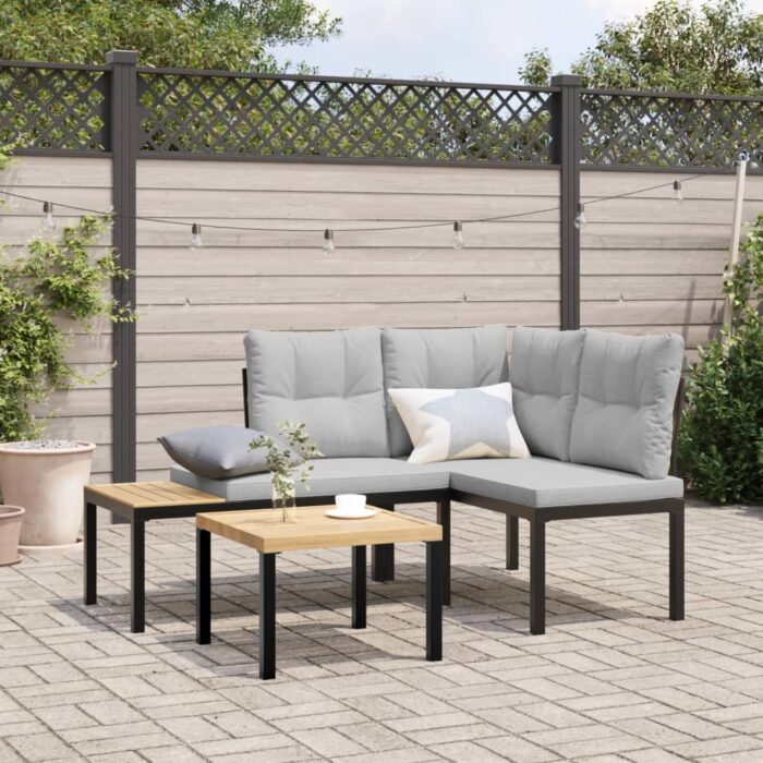 Bancs de jardin avec coussins lot de 2 acier enduit de poudre – Image 1