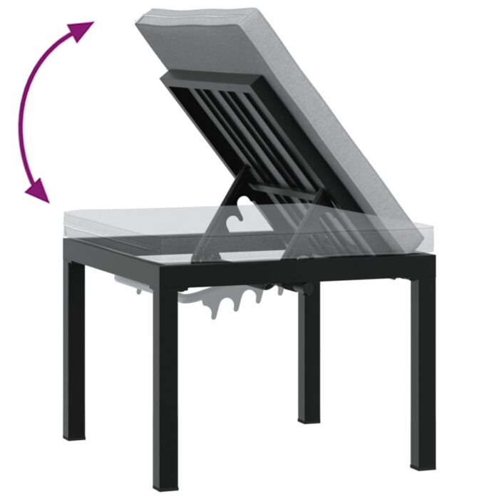 Tabouret de jardin avec coussin noir acier enduit de poudre – Image 4