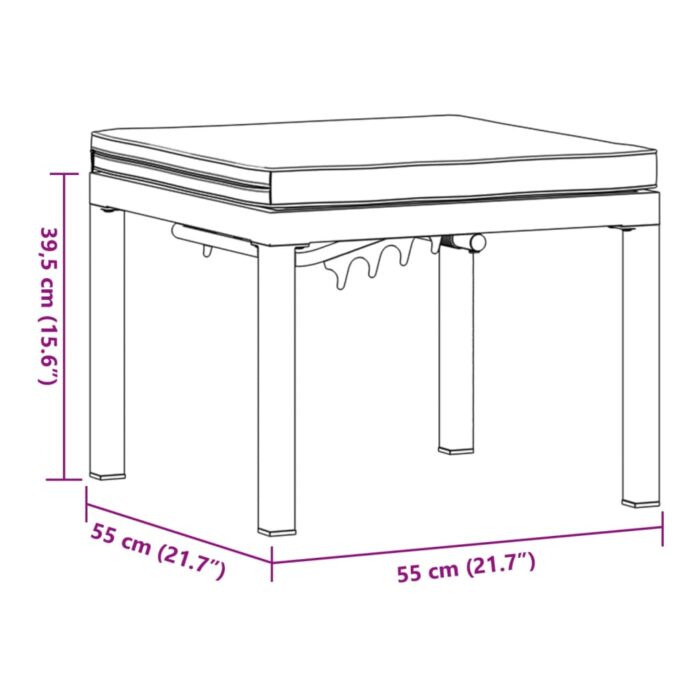 Tabouret de jardin avec coussin noir acier enduit de poudre – Image 7