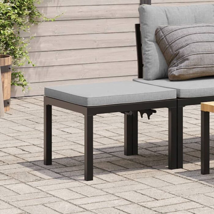 Tabouret de jardin avec coussin noir acier enduit de poudre – Image 1