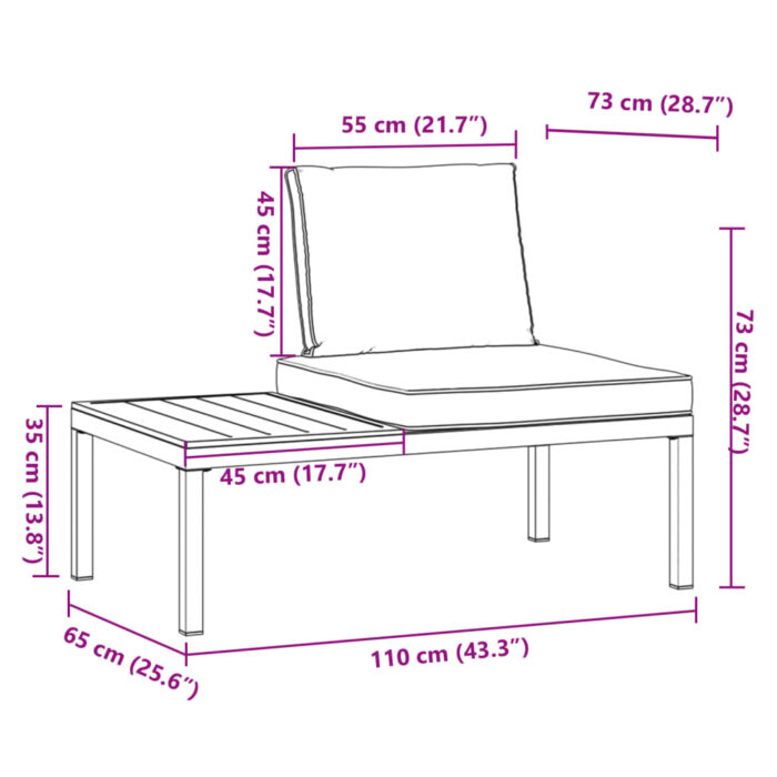 Banc de jardin avec coussins noir aluminium – Image 5