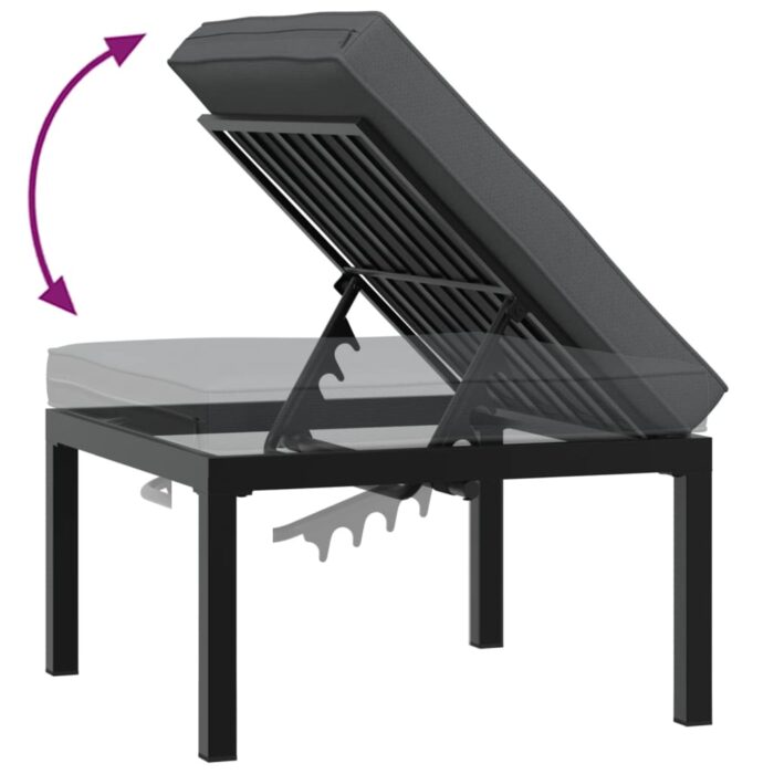 Tabouret de jardin avec coussin noir aluminium – Image 4