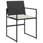 Chaises de jardin lot de 4 avec coussins noir résine tressée – Image 3