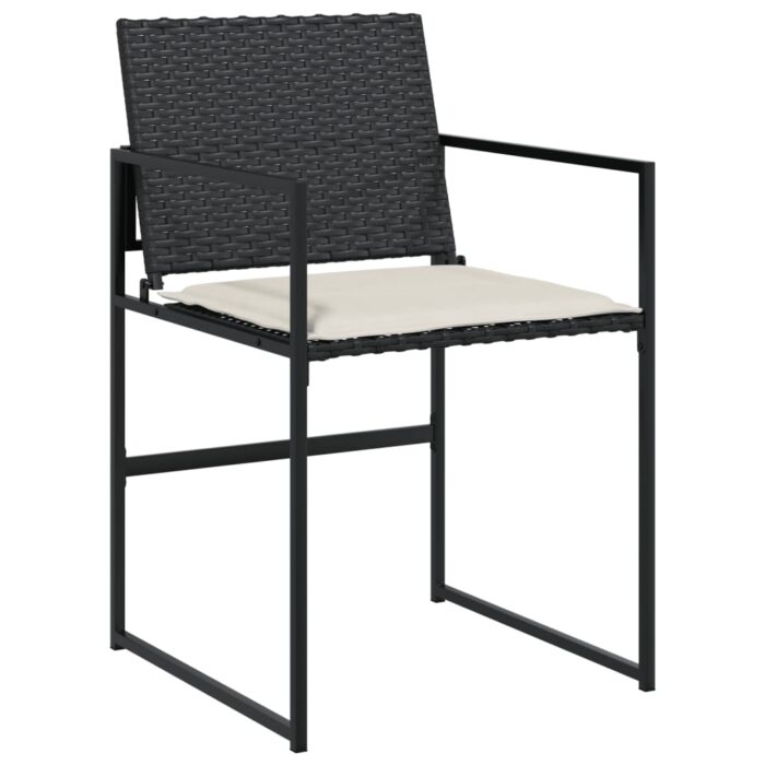 Chaises de jardin lot de 4 avec coussins noir résine tressée – Image 3
