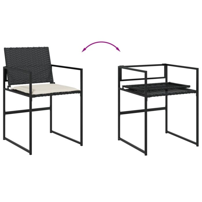 Chaises de jardin lot de 4 avec coussins noir résine tressée – Image 6