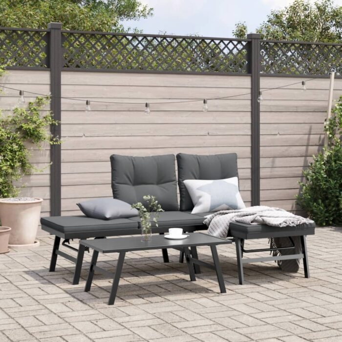 Bancs de jardin avec coussins lot de 2 acier enduit de poudre – Image 1