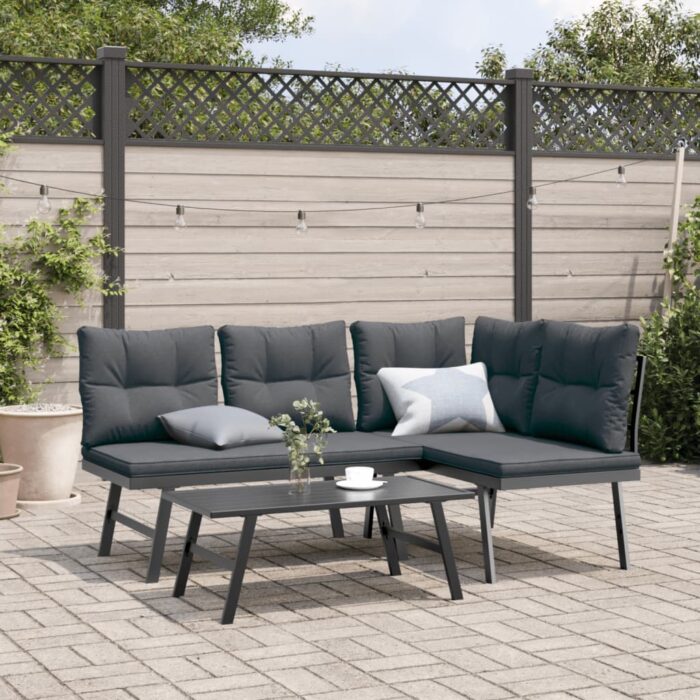 Bancs de jardin avec coussins lot de 2 acier enduit de poudre – Image 1