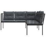 Canapé de jardin avec coussins forme de L noir acier textilène – Image 2