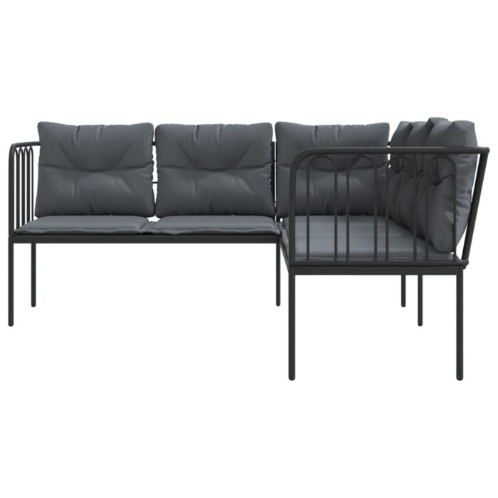 Canapé de jardin avec coussins forme de L noir acier textilène – Image 2