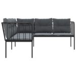 Canapé de jardin avec coussins forme de L noir acier textilène – Image 3