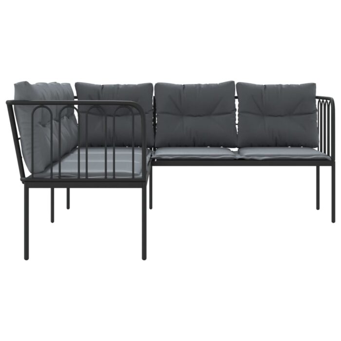 Canapé de jardin avec coussins forme de L noir acier textilène – Image 3
