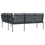 Canapé de jardin avec coussins forme de L noir acier textilène – Image 4
