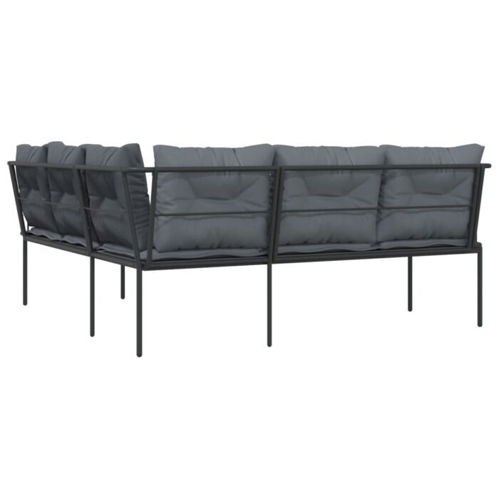 Canapé de jardin avec coussins forme de L noir acier textilène – Image 4