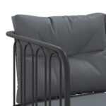Canapé de jardin avec coussins forme de L noir acier textilène – Image 5