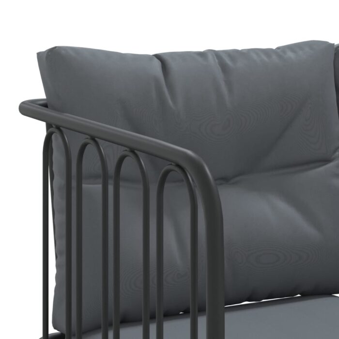 Canapé de jardin avec coussins forme de L noir acier textilène – Image 5