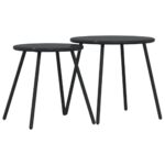 Tables basses de jardin 2pcs rondes noir acier enduit de poudre – Image 4