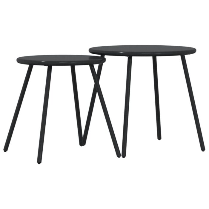 Tables basses de jardin 2pcs rondes noir acier enduit de poudre – Image 4