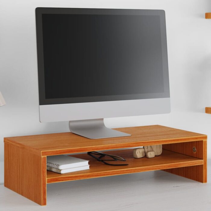 Support de moniteur marron miel 50x24x13 cm bois de pin solide – Image 1