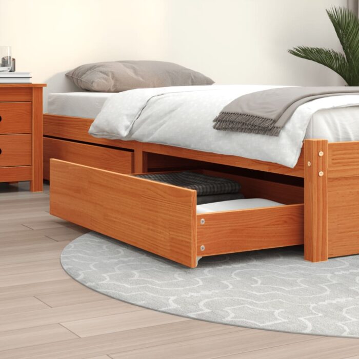 Tiroirs de lit 4 pcs cire marron bois de pin massif – Image 1
