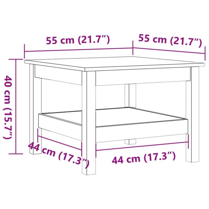Table basse cire marron 55x55x40 cm bois massif de pin – Image 7