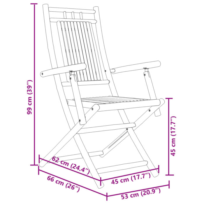 Chaises pliables de jardin lot de 2 53x66x99 cm bambou – Image 8