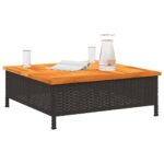 Table de jardin noir 70x70x25 cm résine tressée et bois acacia – Image 2
