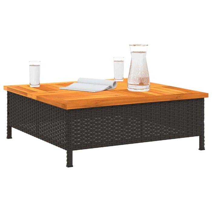 Table de jardin noir 70x70x25 cm résine tressée et bois acacia – Image 2
