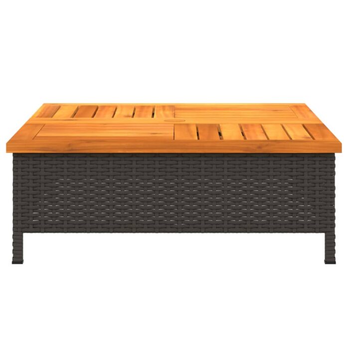 Table de jardin noir 70x70x25 cm résine tressée et bois acacia – Image 3