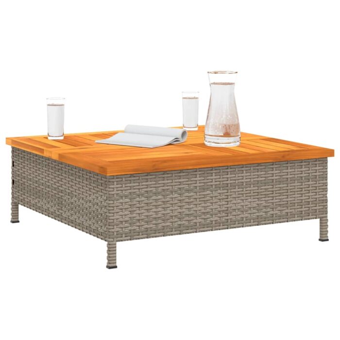 Table de jardin gris 70x70x25 cm résine tressée et bois acacia – Image 2