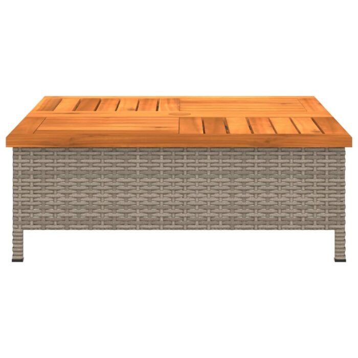 Table de jardin gris 70x70x25 cm résine tressée et bois acacia – Image 3