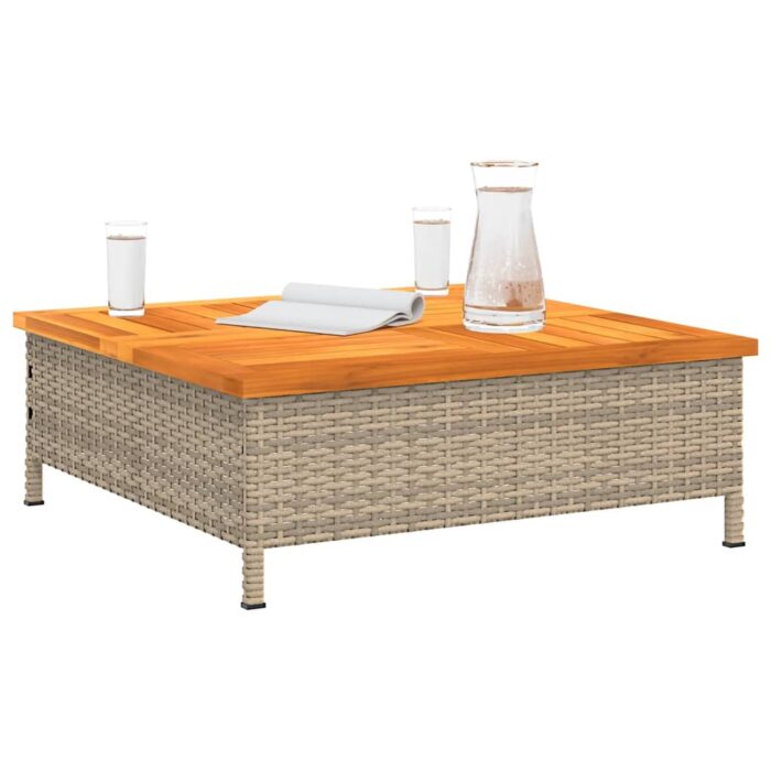 Table de jardin beige 70x70x25 cm résine tressée et bois acacia – Image 2
