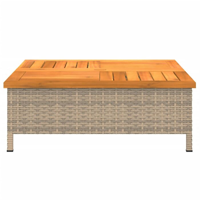 Table de jardin beige 70x70x25 cm résine tressée et bois acacia – Image 3