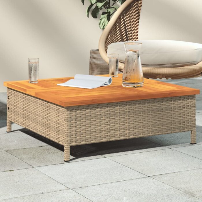 VXL8721102642500_m_en_hd_1.jpg Table de jardin beige 70x70x25 cm résine tressée et bois acacia – Image 1