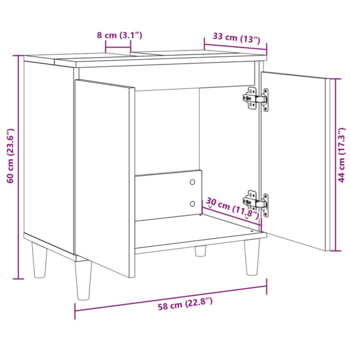Meuble d'évier chêne sonoma 58x33x60 cm bois d'ingénierie – Image 8