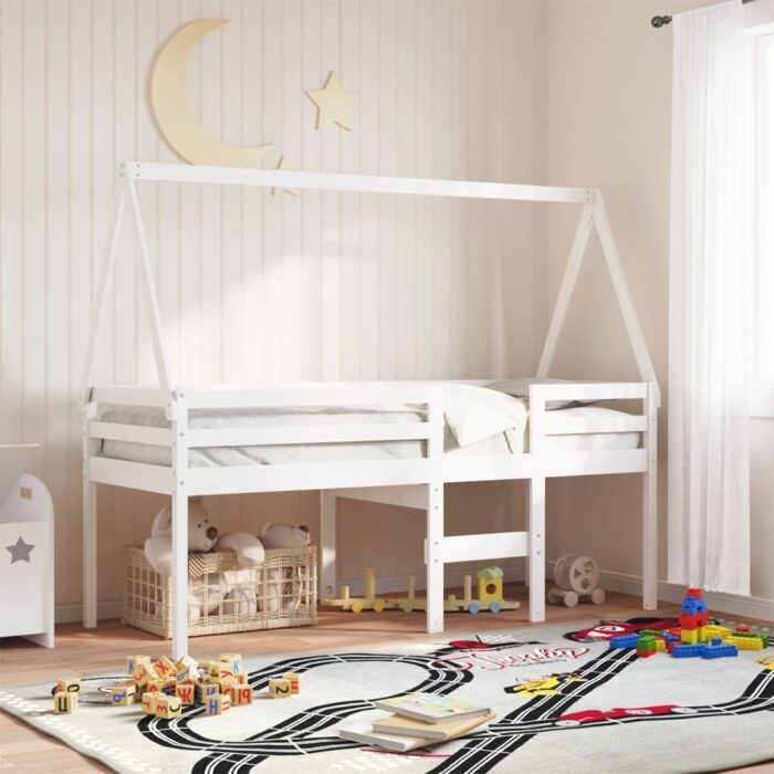 Toit de lit pour enfants blanc 209x85,5x88cm bois de pin massif – Image 1