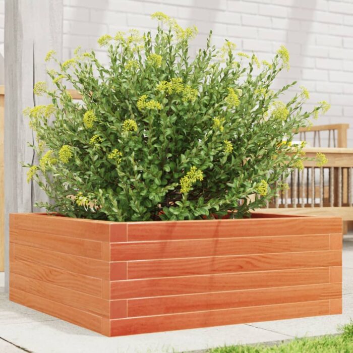 Jardinière cire marron 60x60x23 cm bois de pin massif – Image 1