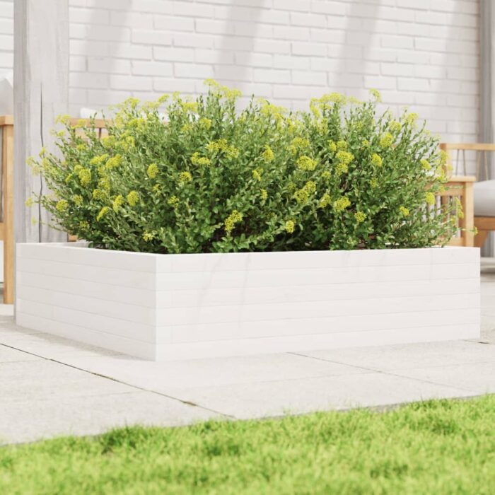 Jardinière blanc 90x90x23 cm bois de pin massif – Image 1
